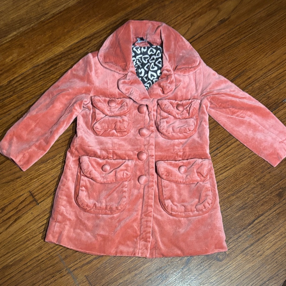 Little Marc Jacobs Coral Pea Coat with Heart Lining